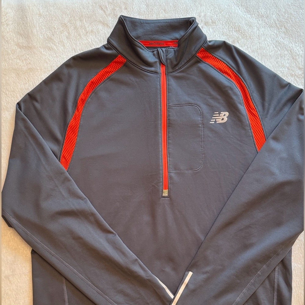 New Balance Men's Charcoal and Orange Half Zip Pullover, M